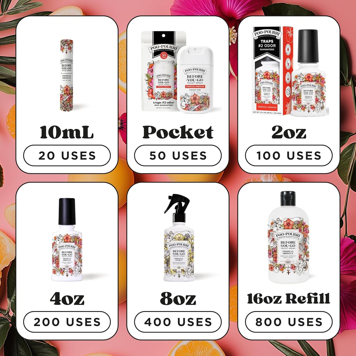 Poo-Pourri Pocket Toilet Spray - Tropical Hibiscus Travel Deodorizer | 1 Fl Oz, Up to 50 Uses, TSA Approved