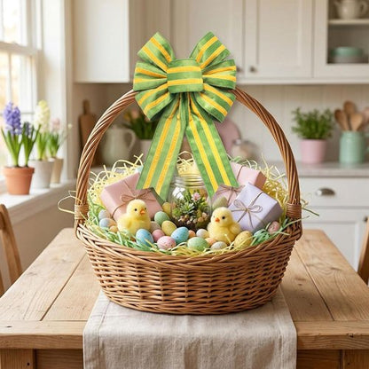 Hying Easter Wreath Bows - 2-Piece Yellow Green Stripes Burlap Decor for Front Door Celebrations
