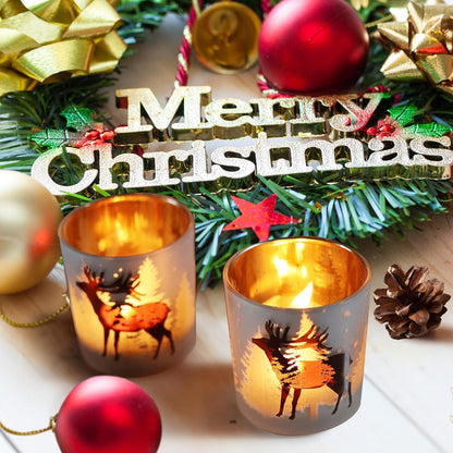 SHMILMH Christmas Votive Candle Holders - Set of 4 Gold & Silver Glass Tealight Holders for Festive Table Decor