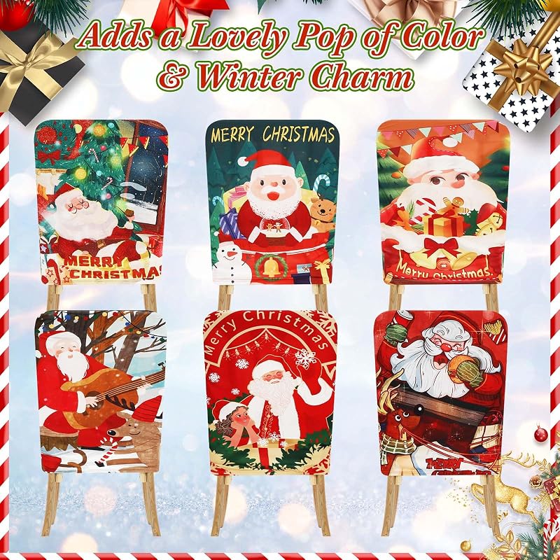 Christmas Tablecloth and Chair Cover Set, 60 Inch Round (6 Chair Covers) – Polyester, Holiday Table Decor