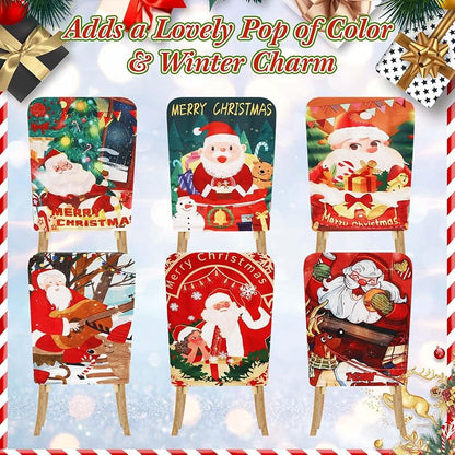 Christmas Tablecloth and Chair Cover Set, 60 Inch Round (6 Chair Covers) – Polyester, Holiday Table Decor
