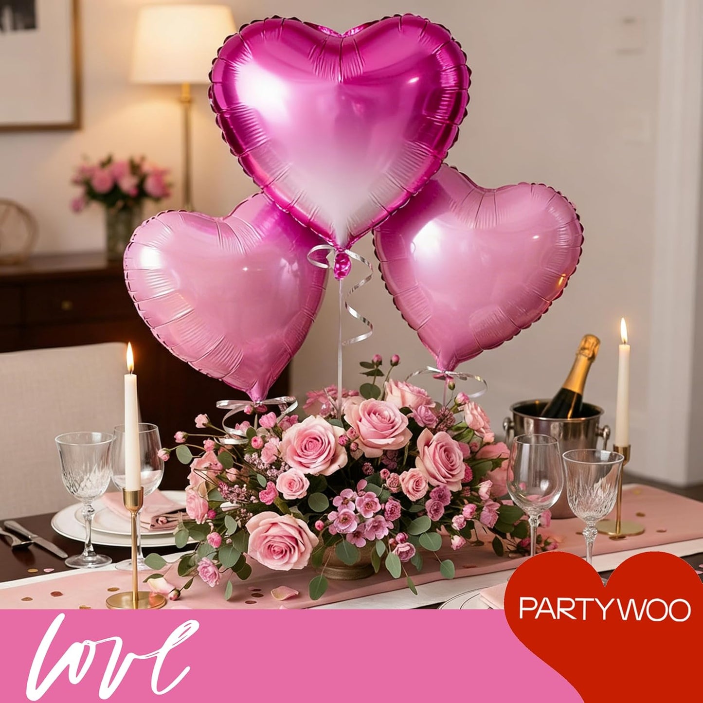 PartyWoo Pink Balloons - 127 Pcs Including Heart Foil & Gradient Rose Print - Perfect for Valentine's Day & Weddings