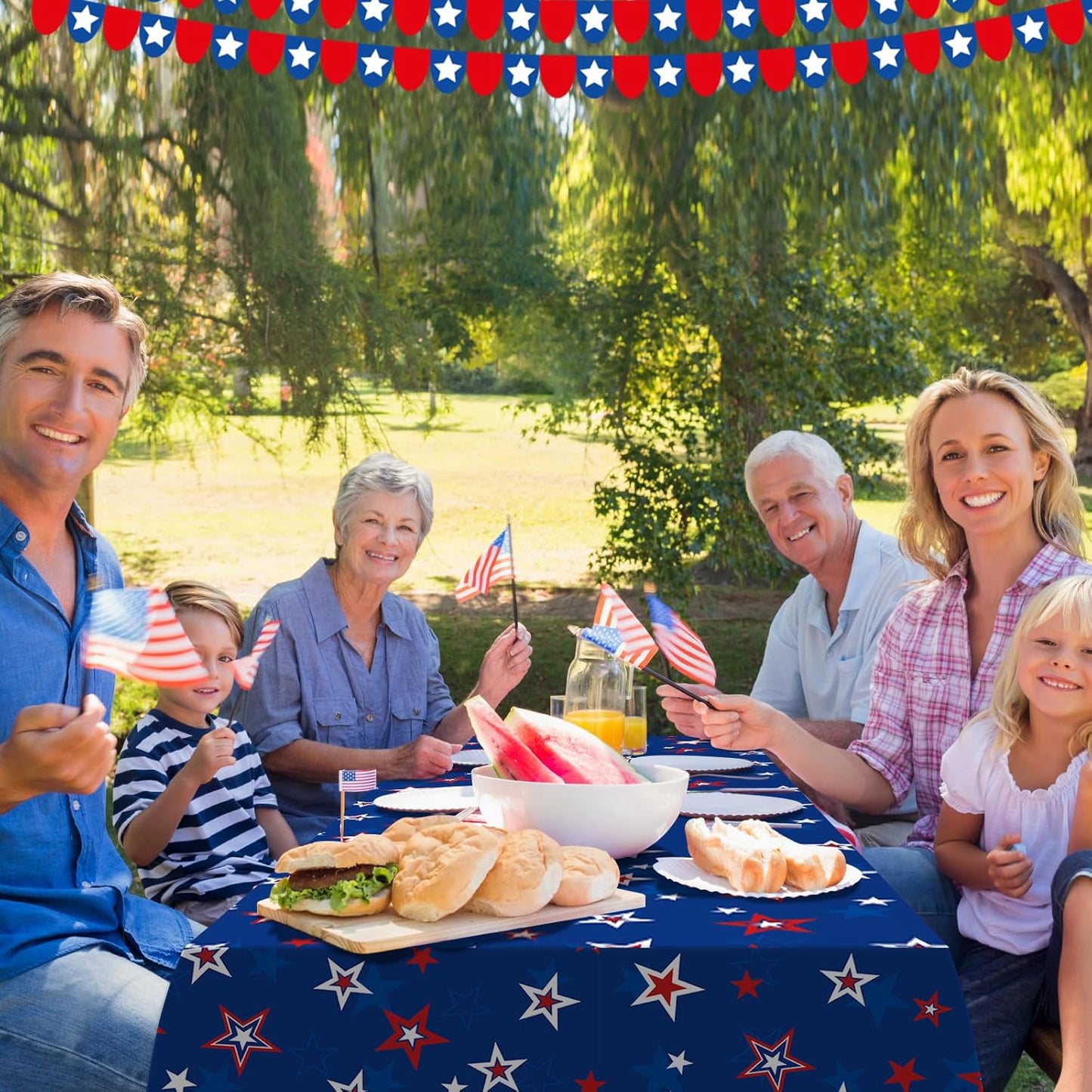 Patriotic Tablecloths by [Brand Name] - 3 Pack Disposable Rectangle Covers | Red, White & Blue Stars - 54x108 Inch for 4th of July Celebrations