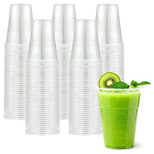 WhalePassing 200 pack 12 oz clear plastic cups - Disposable cold drink party cups, Drinking cups for Birthday, Picnic, Travel, Christmas, Wedding and More