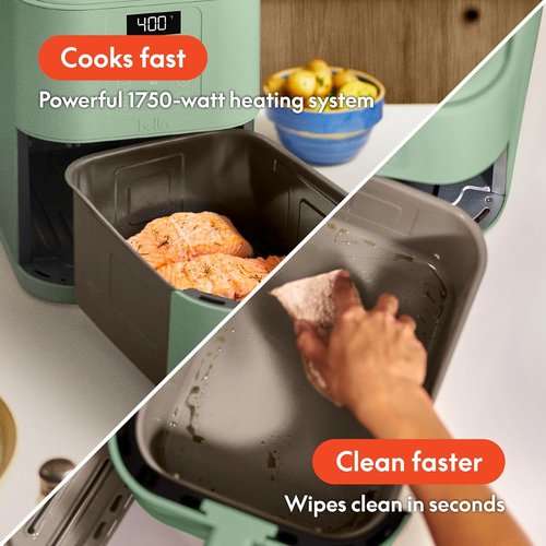 Bella 6 Qt Slim Air Fryer - EverGood™ Ceramic Nonstick Coating | Adjustable Temp & 60 Min Auto Shutoff, Seaglass