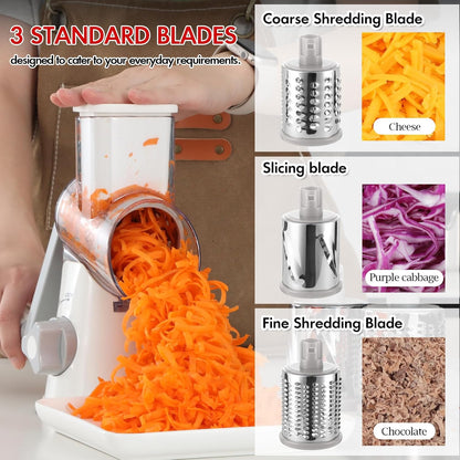 Ourokhome Rotary Cheese Grater - Hand Crank Kitchen Shredder with 5 Blades for Cheese, Vegetables & Nuts - White