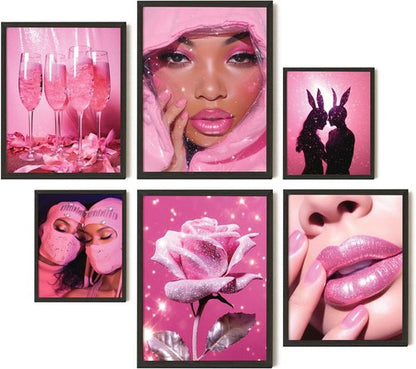 EXCOOL CLUB Pink Room Decor - Aesthetic 12x16 Hot Pink Wall Art Prints for Trendy Teen Girls' Dorm (Unframed)