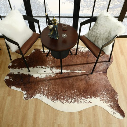 Easycozy Faux Cowhide Rug Large Cow Print Rug 4.6 x 5.2 Feet Thickened Elastic Cowhide Rug for Bedroom Living Room Home Office Western Decor