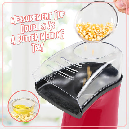 Nostalgia Air Popper Popcorn Maker - 16 Cups Oil-Free Popcorn - Includes 4-Oz Measuring Cup - Red