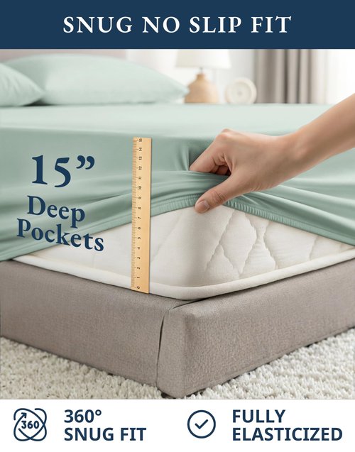 LANE LINEN 100% Organic Cotton Full Sheets Set, Soft & Comfy Percale Weave Fully Elasticized Reinforced Seams Sustainably Produced Oeko Tex Certified Deep Pocket Cotton Full Size Sheet - Cool Blue