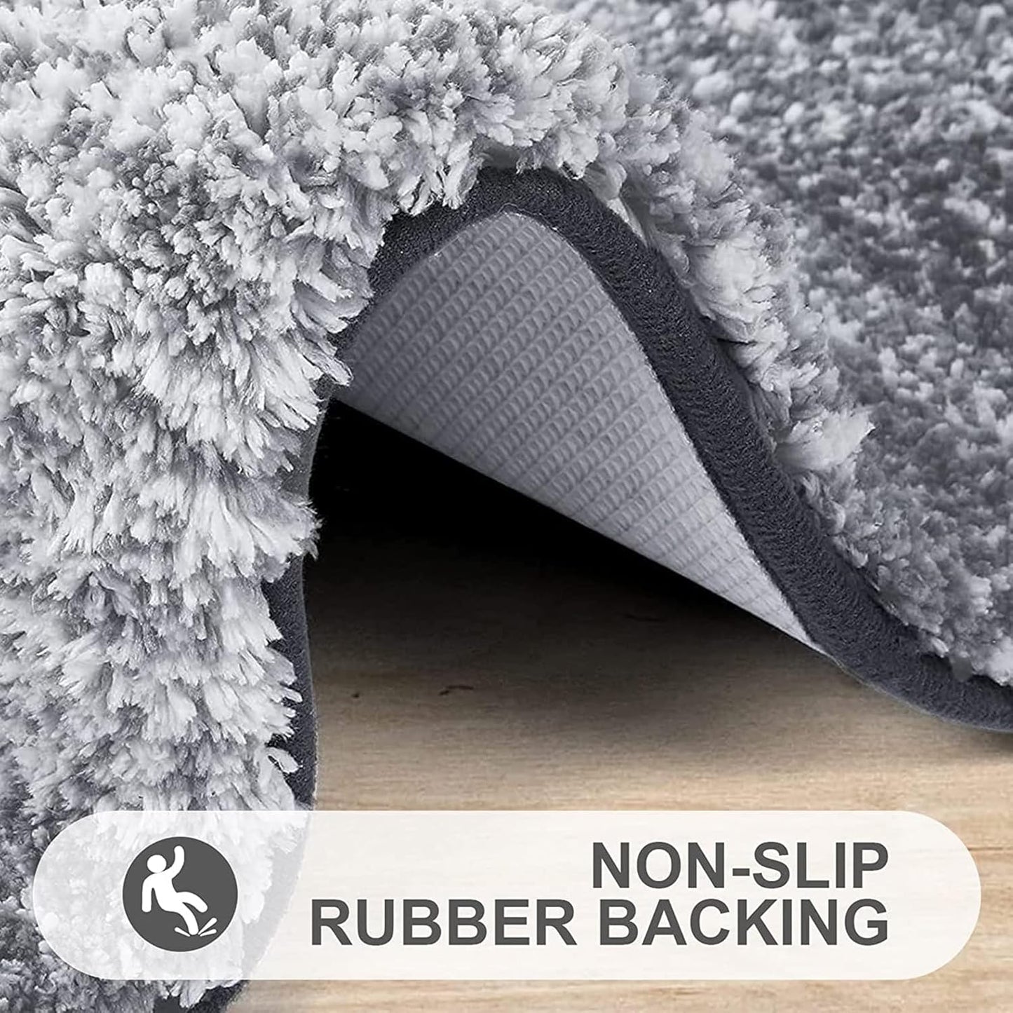 OLANLY U-Shaped Grey Rug Set - Soft Bath Mat & Toilet Rug Bundle | Low Pile, Non-Slip, Machine Washable