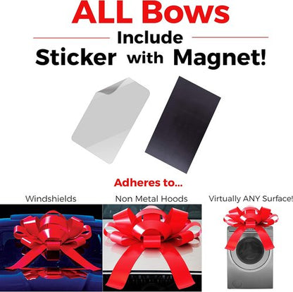CarBowz Big Red Velvet Car Bow - Giant 30" Non-Scratch Magnet | Weather-Resistant Vinyl