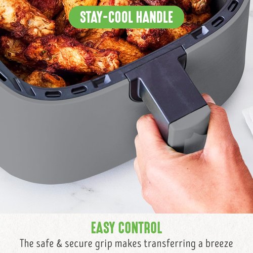 GreenLife 4.5QT Air Fryer - PFAS-Free Ceramic Nonstick, Adjustable Temp & Timer, Compact Graphite Design