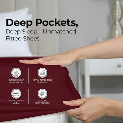 Utopia Bedding King Fitted Sheet - Soft Microfiber with Deep Pockets - Fade Resistant - Burgundy