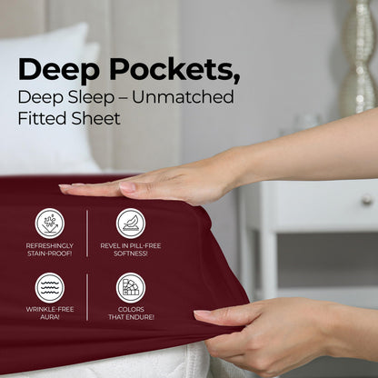 Utopia Bedding King Fitted Sheet - Bottom Sheet - Deep Pocket - Soft Microfiber - Shrinkage and Fade Resistant - Easy Care -1 Fitted Sheet Only (Burgundy)