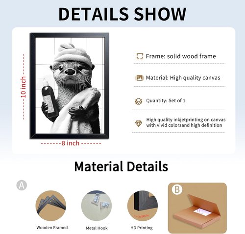 ARKZSHO Bathroom Wall Art - Funny Otter Canvas Print | Modern Farmhouse Decor, 8x10 Inch Framed
