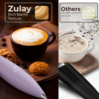 Zulay Kitchen Tornado Triple Whisk Milk Frother - Handheld Foam Maker for Rich, Creamy Coffee & Lattes - Lilac Color with 4 Duracell Batteries