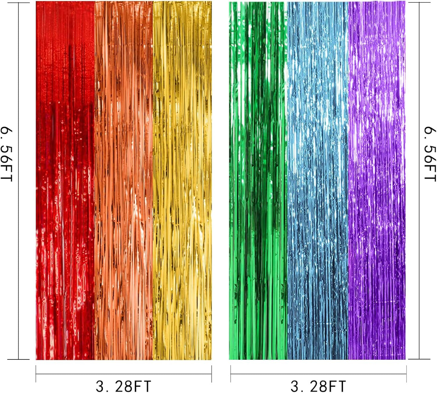 Skiennix Rainbow Party Backdrop Streamers - Colorful Foil Fringe Curtains for Birthdays & Celebrations | 2 Pack
