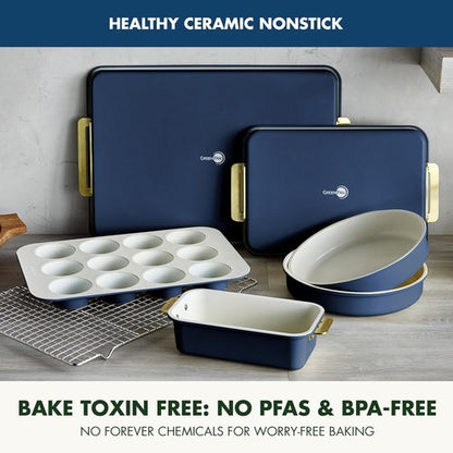 GreenPan Bakeware Set - 7 Piece Nonstick Ceramic Baking Sheets & Pans | PFAS & BPA Free, Oxford Blue