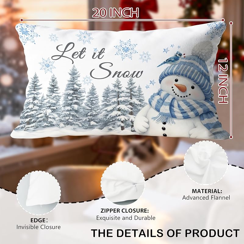 Let It Snow Snowman Christmas Pillow Covers 12x20 - Winter Decor, 115pillowcover Color-001