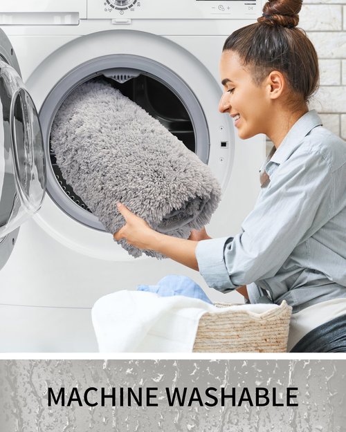 Ruggnovea Bathroom Rugs Non Slip Washable, Ultra Thick Soft Microfiber Absorbent Bath Mats, High Density Foam Latex Non Slip Backing Bath Rugs, Fluffy Floor Carpet for Tub&Shower 24x17, Grey