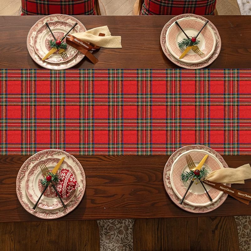 Softalker Christmas Checkered Tartan Table Runner Red 13 x 90 Inch - Variation: Red Plaid+13 x 90"