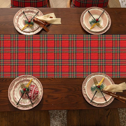 Softalker Christmas Checkered Tartan Table Runner Red 13 x 90 Inch - Variation: Red Plaid+13 x 90"