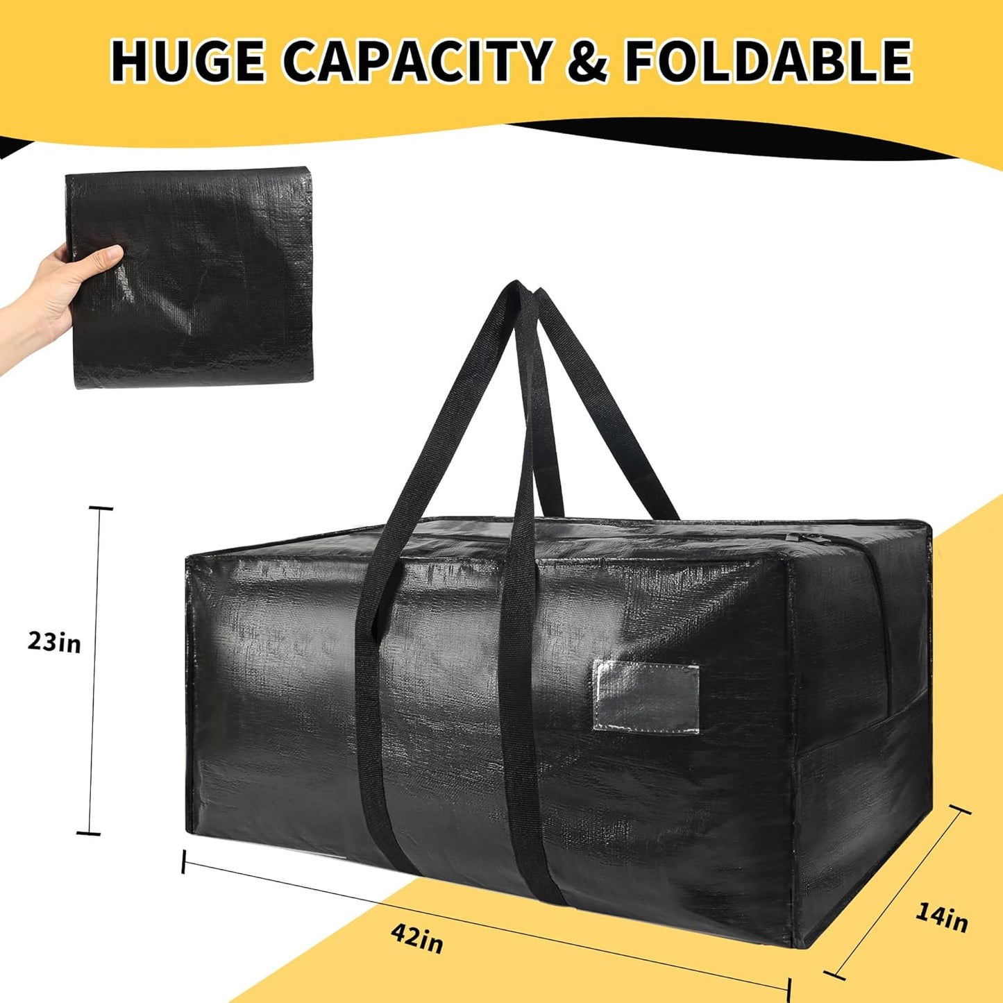 Skiennix Heavy Duty Extra Large Moving Bags - 58 Gallon Jumbo Storage with Strong Zippers & Handles | 2-Pack