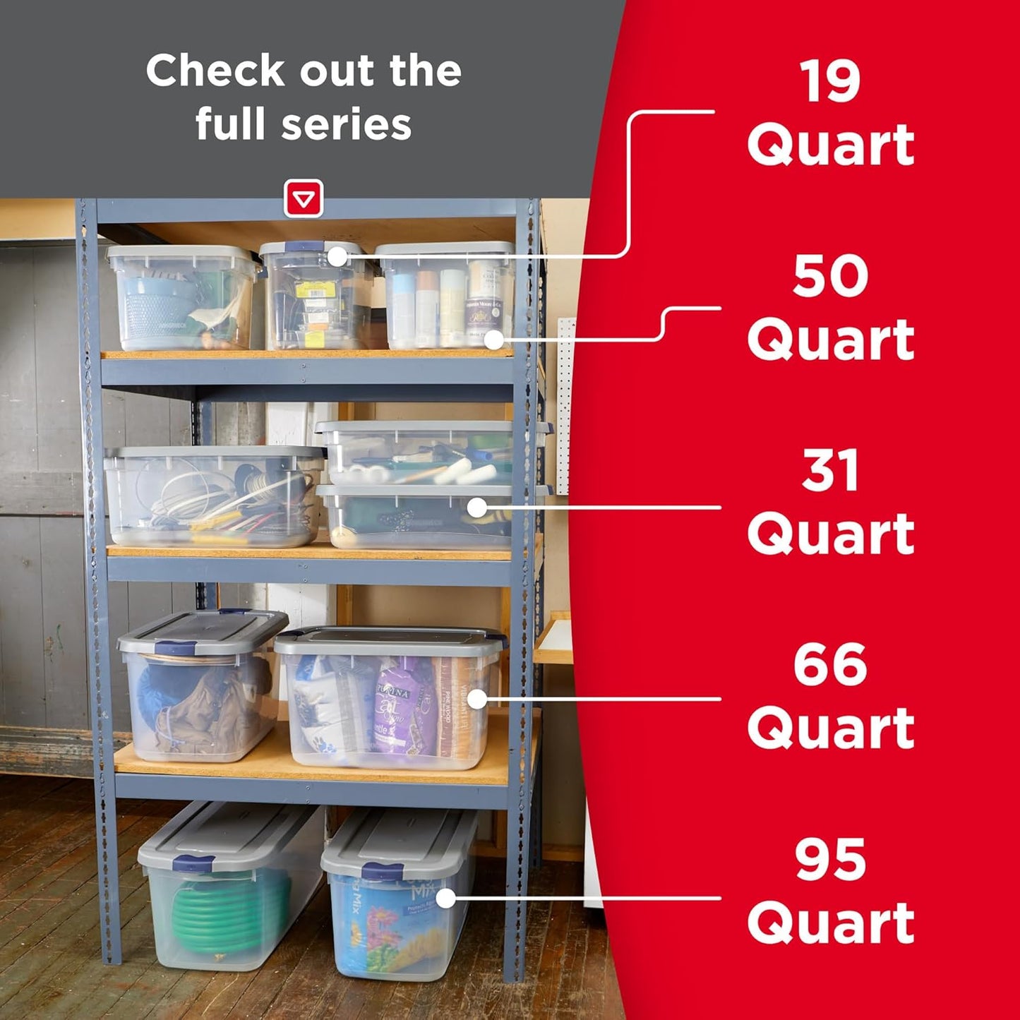 Rubbermaid Roughneck 66 Qt Storage Containers - Pack of 4 with Latching Grey Lids | Sturdy & Stackable Design