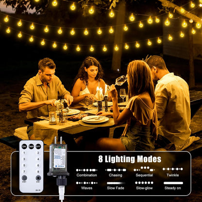 Minetom Crystal Globe String Lights - 66 ft 200 LED Waterproof Fairy Lights with Remote & Timer | Warm White Decor