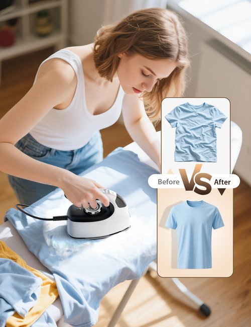 Sundu Small Steam Iron for Clothes, 1000W Travel Iron Portable with Silver Non-Stick Soleplate, 300 Microsteam Holes & 90ml Tank, Lockable Base for Quilting & Sewing