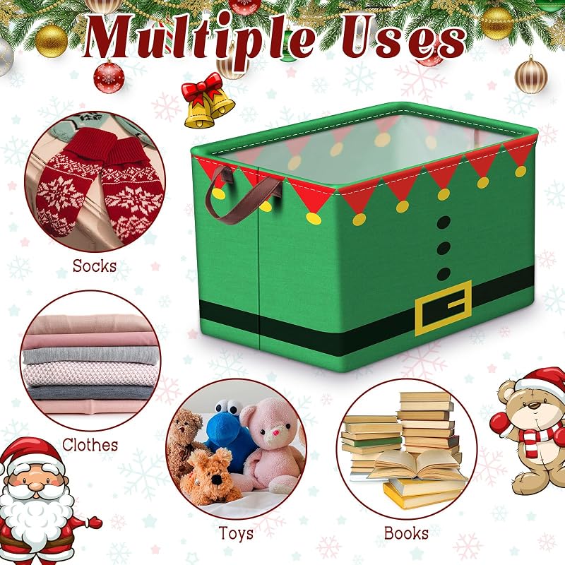 3 Pack Christmas Storage Baskets Collapsible Canvas - Santa Suit Variation