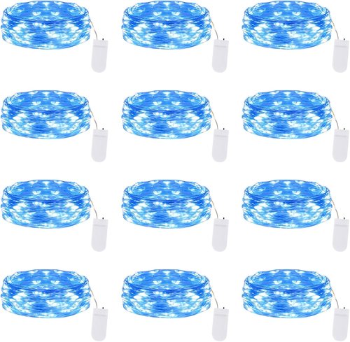 Lakumu 12-Pack Battery Operated Fairy Lights | 7FT Waterproof Silver Wire LED String Lights for Mason Jars & Party Decor, Blue