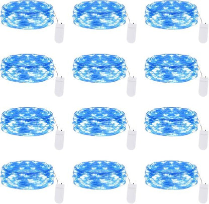 Lakumu 12-Pack Battery Operated Fairy Lights | 7FT Waterproof Silver Wire LED String Lights for Mason Jars & Party Decor, Blue