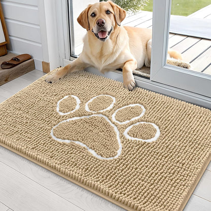 OLANLY Dog Door Mat - Absorbent Non-Slip Mud Mat for Muddy Paws | 36x24 Paw Print Design, Quick Dry Beige