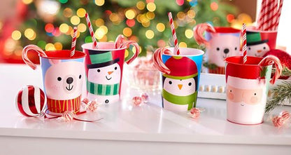 American Greetings 16 oz. Reusable Plastic Cups - Santa & Snowman Christmas Party Supplies (8-Count)