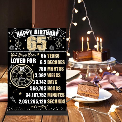 Back in 1961 65th Birthday Decorations - Two-Sided Wooden Table Sign with Stand | Black & Gold Design
