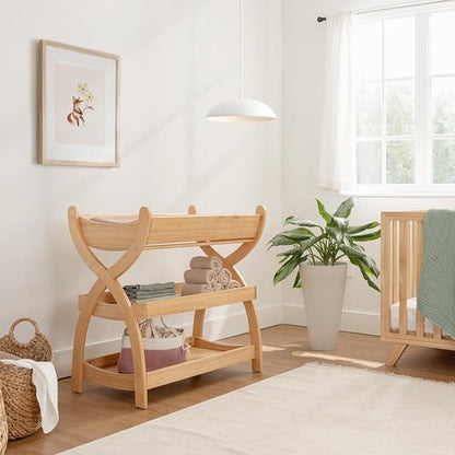 Comfy Cubs Baby Changing Table - Sturdy Wood Design with Two Open Shelves for Infant Storage - Natural Finish