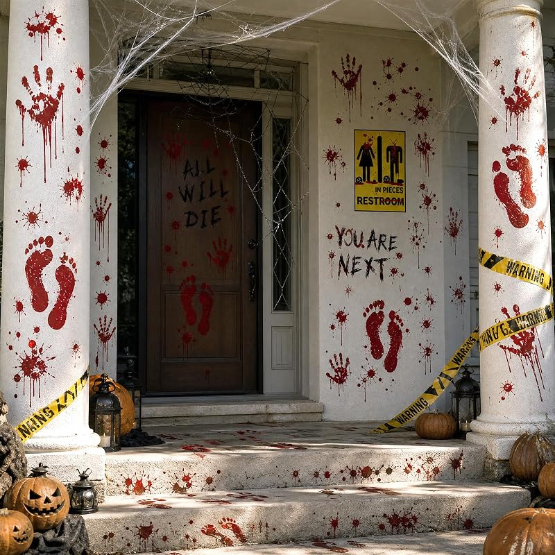 12 Sheets Halloween Bloody Handprint Footprint Floor Stickers