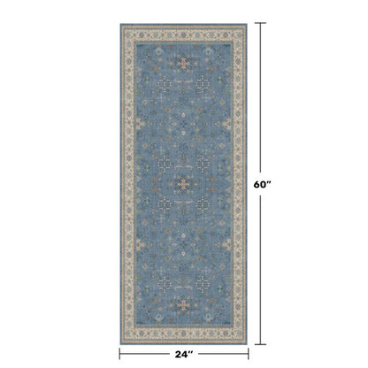 Hazo Haus Boho 2x5 Kitchen Rugs Non Slip - Washable Blue Runner Rug for Bedroom Beside Bed, Laundry Room, Hallway, Non Slip with Rubber Backing, Floral Eclectic Unique Runner Décor
