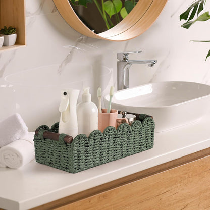 Skiennix Toilet Paper Storage Basket - Stylish Wicker Organizer for Bathroom, Kitchen, or Nursery - Green