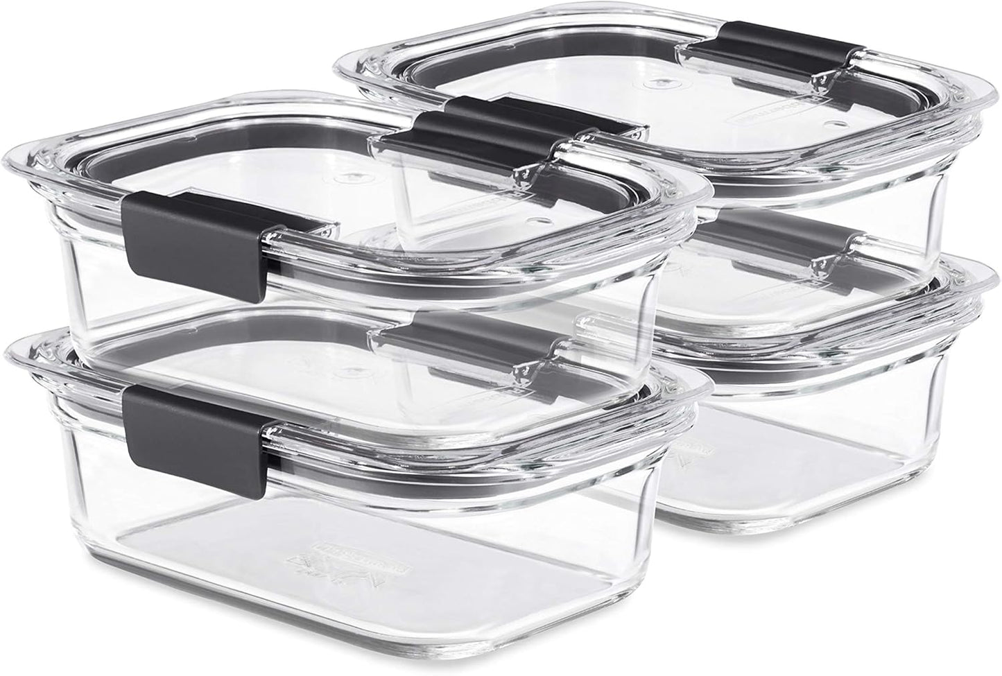 Rubbermaid Brilliance Glass Food Storage Containers - Leak-Proof, BPA-Free | Set of 4, 3.2 Cup Clear