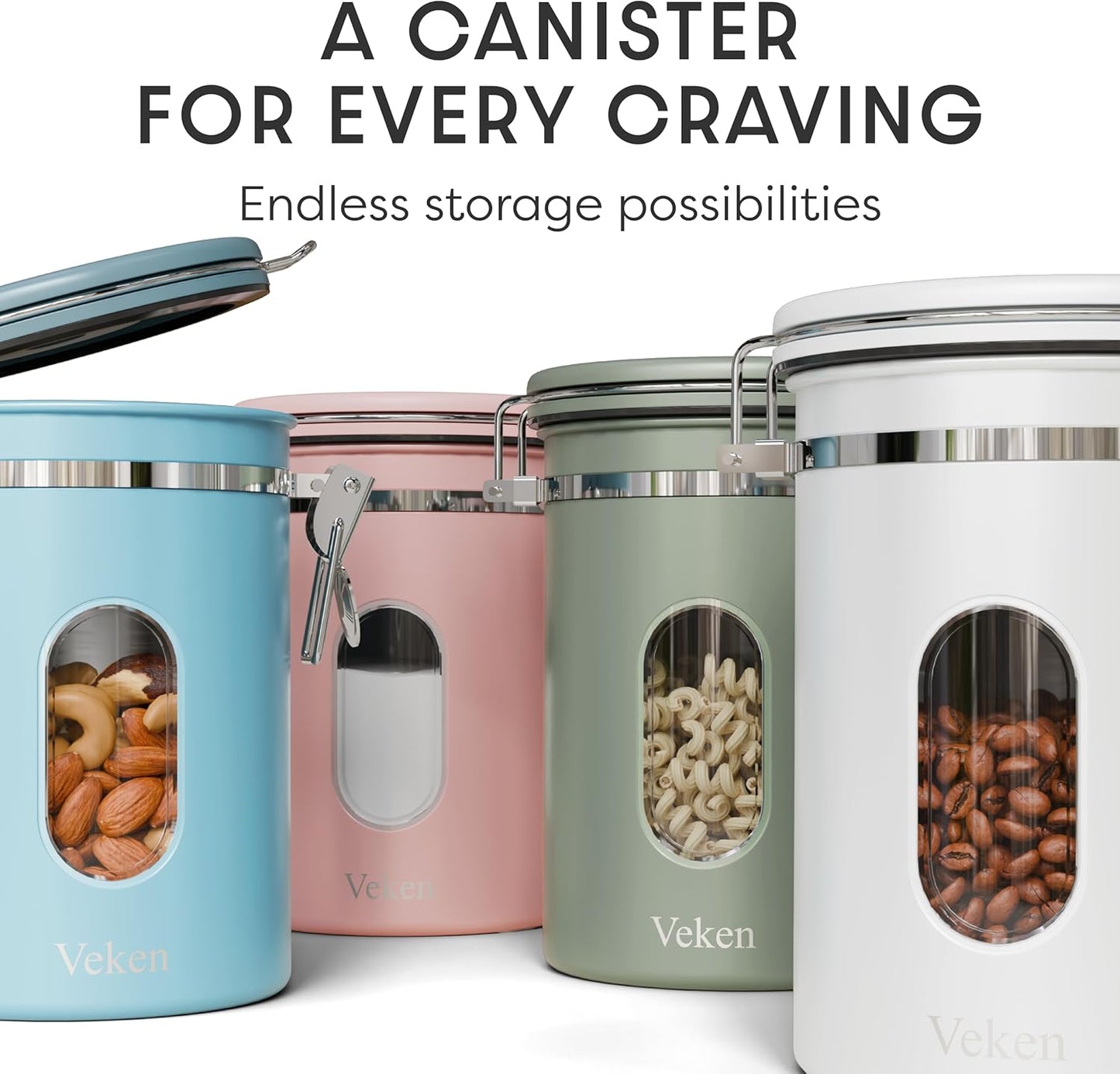 Veken Coffee Canister - Airtight Stainless Steel Container with Window | 22oz Green for Grounds, Beans, Tea, and More