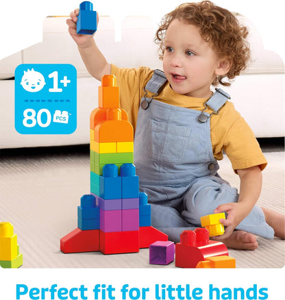 MEGA BLOKS First Builders Toddler Blocks Set - 80-Piece Big Building Bag with Storage, Blue | Ages 1+