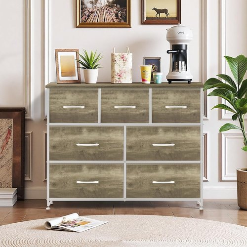 Greige Oak 7-Drawer Dresser by [Brand Name] - Anti-Tip Storage Organizer for Bedroom & Living Room