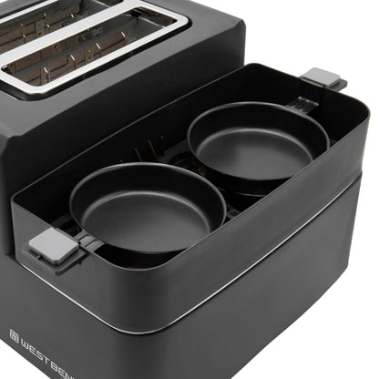West Bend 78500 Breakfast Station, 2-Slice Toaster with Removable Meat and Vegetable Warming Tray and Egg Cooker/Poacher, Black