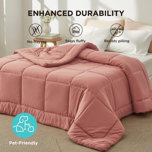 Bedsure Comforter Duvet Insert - Quilted Comforters Full Size, All Season Duvet, GentleSoft Down Alternative Bedding Blanket, with 8 Tabs, Gifts for Women/Men, Dusty Pink, Full 86 x 82 Inches
