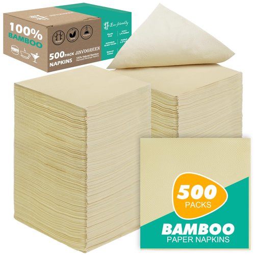 JINVOGREEN 500 Count Bamboo Cocktail Napkins Disposable 2-Ply 5.3 x 5.3 Inch Folded, Eco friendly Compostable Beverage Paper Napkins Bulk for Bars, Lunch, Parties, Restaurant and Everyday Use