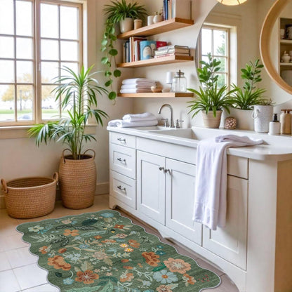 Skiennix Washable Floral Area Rug - Soft Non-Slip Carpet for Entryway & Kitchen | 2x3 Green Design