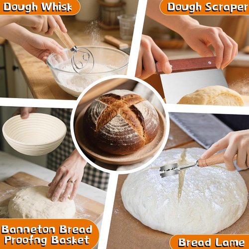 Dimpola Banneton Bread Proofing Basket Set - Handmade Rattan Sourdough Bowl | Round Design